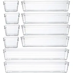 10 Pcs Makeup Drawer Organizer, Storage Tray for Makeup, Drawer Organizer For Kitchen Utensils, Jewelries, and Gadgets, Storage Trays For Makeup, Kitchen, Bedroom, Office, Desk Boxes Plastic