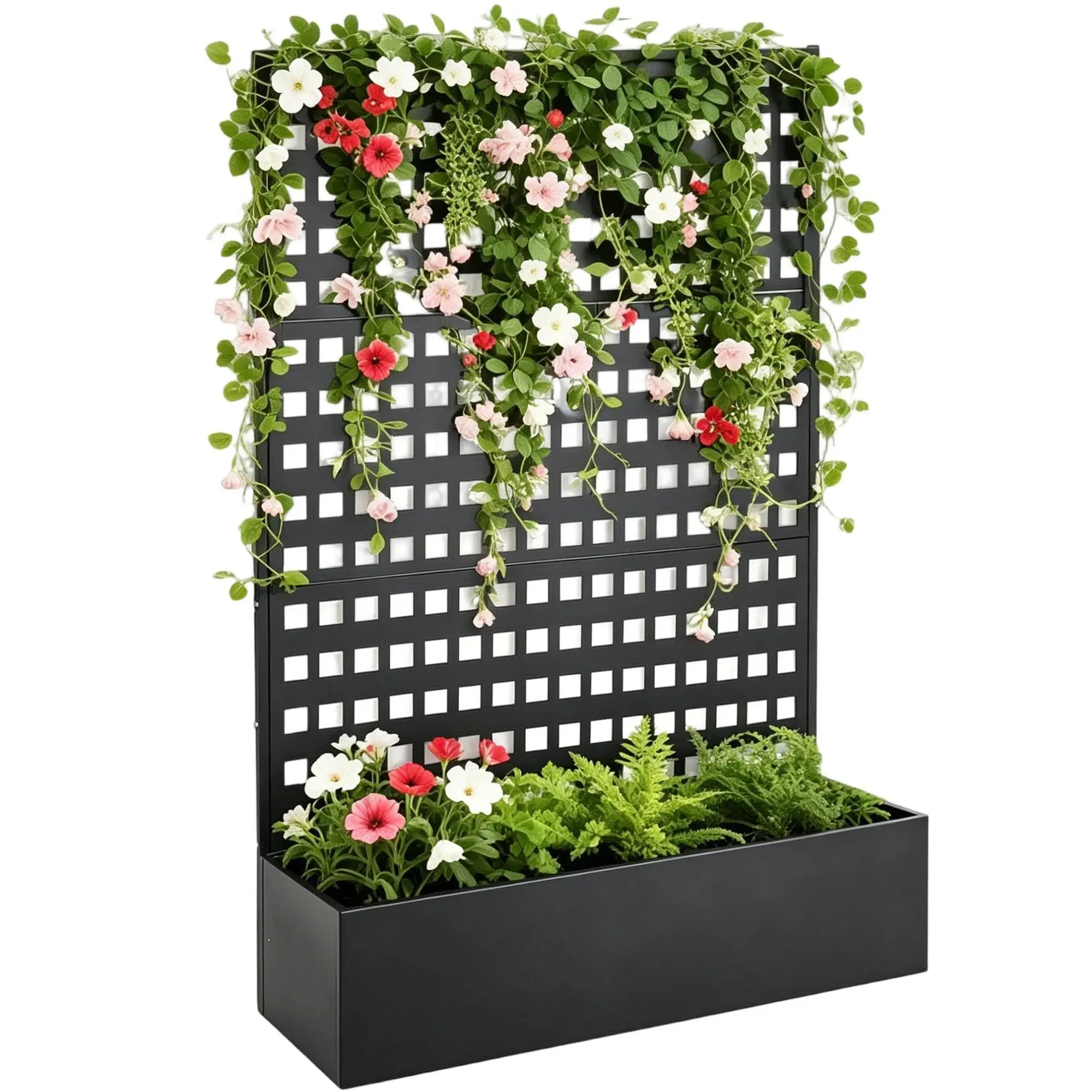 Rectangular metal planter box with trellis, 72" x 18" x 47" tall privacy screen planter for climbing plants, outdoor raised garden bed with drainage holes, vertical planter for patio, balcony, backyard