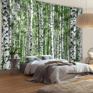 Large Size Birch Forest Vertical Stripe Tapestry, Polyester Velvet Wall Hanging, Landscape Theme, No Power Needed, Woven Fabric, for Living Room, Bedroom, Office, Home Room, Party, Live Stream Background, Easy Install, Indoor Use, 95g Square