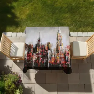 360 stand Red Paint Splash City Building Tablecloth - Durable, Mildew-Resistant, Water-Resistant, 58x58 in, Indoor/Outdoor Home Decor, Model C1TC5858XICA0P