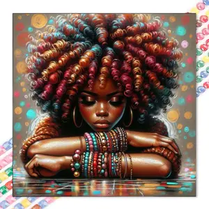 1 DIY Diamond Painting Kit, 5D Diamond Art Set, DIY Decorations, Colorful Curly Hair, Colorful Bracelets, Crossed Arms. Diamond Painting Kit with Full Round Drills, Mosaic, Diamond Art, DIY Art Home Decor, Wall Art Painting, Suitable for Christmas.
