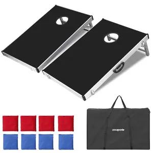 Segawe Portable Cornhole Set Foldable Aluminum Frame MDF Boards with 8 Bean Bags & Carry Bag