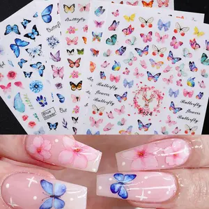 Butterfly Flower Nail Art Stickers, Self-Adhesive Manicure Decals, 6 Sheets, Women & Girls Nail Decorations, Easy Application