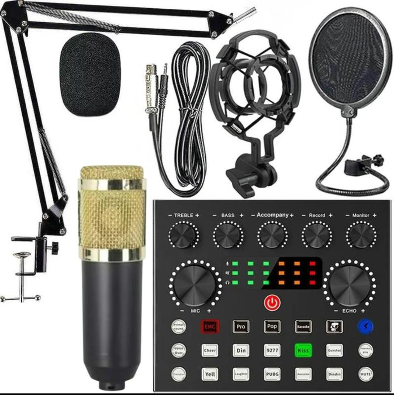 SINWE Podcast Equipment Bundle with Condenser Microphone, Tripod Stand, Professional Audio Mixer, RGB Lighting Buttons, 1200mAh Battery
