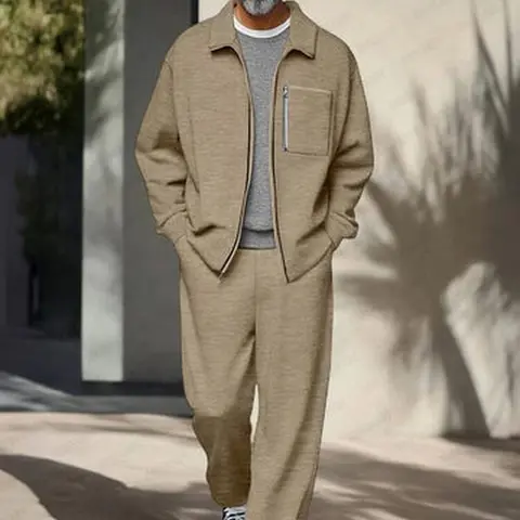 COOFANDY Menswear 2-Piece Regular Fit Athleisure Set Outfit - Spandex-Rayon Blend Full Sleeves Jacket, Classic Straight Pants with Slanted Pockets, Elastic Waistband, Soft Casual Basics for Walking