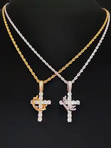 Artificial Zircon Cross Design Pendant with Adjustable Crown With Stainless Steel Twisted Chain, Men Women Hip Hop Punk Pendant Necklace Fashion Vintage Jewelry Suitable for daily wear or party Lover Gift Cross Necklaces