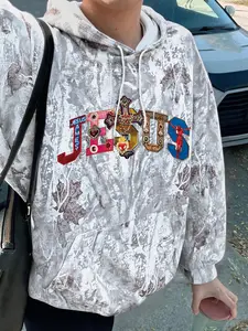 Unisex Casual Hooded Sweatshirt with Tree Branch Graphic Print, Jesus Letter Print, Long Sleeve Loose Fit, Fall & Winter Fashion, Streetwear Style