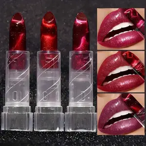 3pcs Cat Eye Lipstick Set Makeup Long Lasting Coloring Moisturizing Temperature Change Sparkling Gemstone Lip Glossy Non Stick Cup Cosmetics