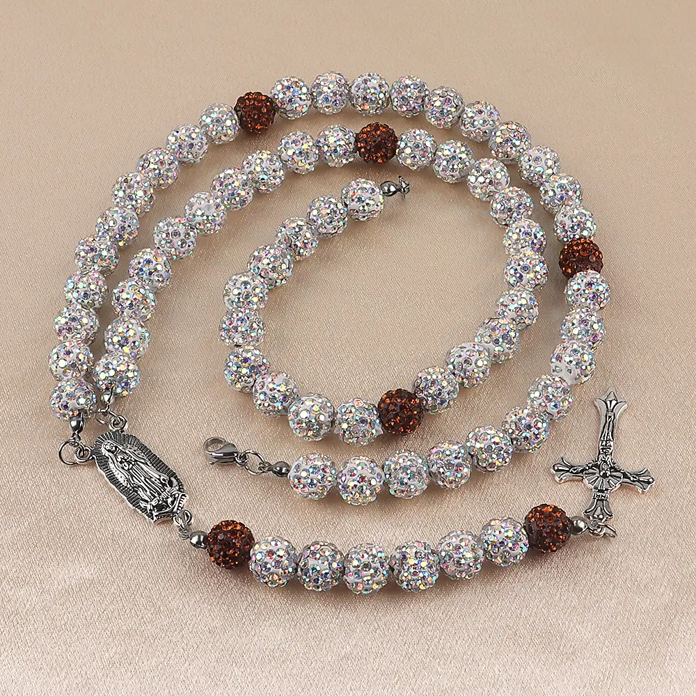 Prayer bead necklace in coffee color+AB