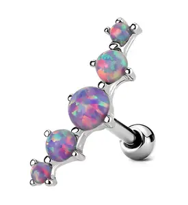 Purple 5 Ball Opalite Steel Cartilage Ring
