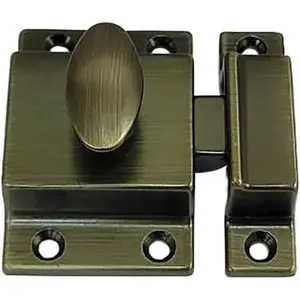 Traditional Large Oval Turn Cabinet Latch, Solid Brass, 2", for Cupboard & Other Furniture, Brushed Antique Brass, 1 Pack, Made in Taiwan