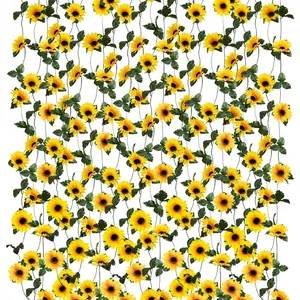 10pcs Artificial Sunflower Garland Decorations - 7.2ft Long Realistic Sunflower Vine with Vibrant Yellow Flowers & Green Leaves, Durable Plastic Wedding, Birthday, Home, Garden Party Decor - Battery-Free