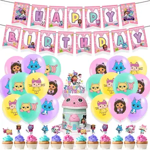 Gaby's Dollhouse Themed Birthday Party Decoration Dollhouse Flag Cake Plug Balloon Pendant