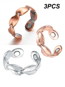 Women's 99.99% Pure Copper Stacking Ring Set, 3-Piece Magnetic Rings for Men & Women, Strong Magnet, Adjustable Size, All Seasons, Stackable Ring
