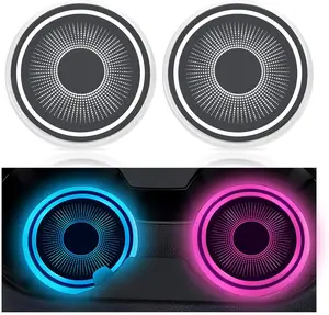 2PCS LED Cup Holder Lights for Car, 7 Colors Changing Luminescent Light Vehicle Insert Coasters, Rechargeable LED Atmosphere Lamp Cup Pad, Interior Car Accessories (Halo)