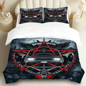 3PCS Duvet Cover Set, 1 Duvet+2 Pillowcases(Without filler), Gothic Crow Star Car Dark Wings theme, Halloween bedding set, Supernatural Motif Suitable for decoration Bedroom Living Room Guestroom Studio, Bed Sets Supplies, Decorative Duvet Cover