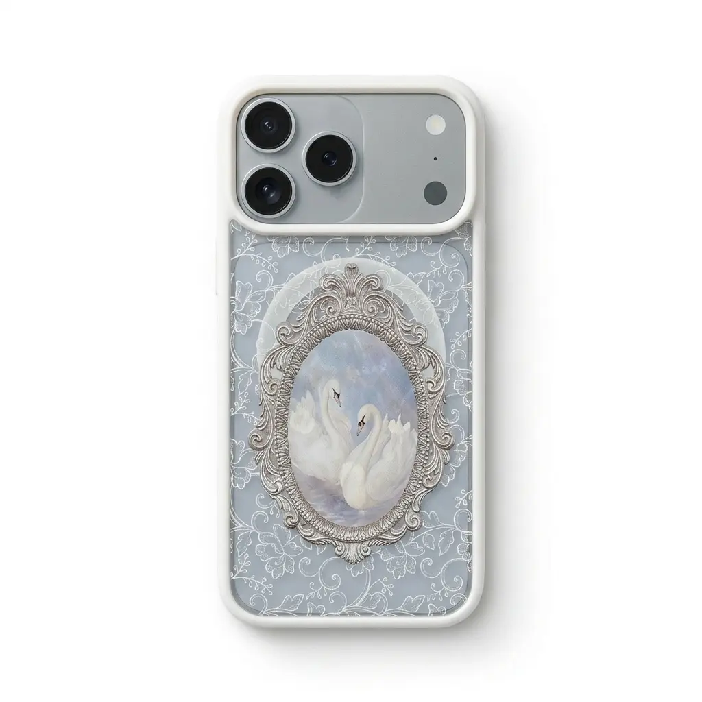 Viral Rococo Swan Print Clear Magnetic Phone Case, Soft Romantic Aesthetic, Coquette Swan Lace Cover, Compatible for iPhone 17 16 15 14 13 12 11 and for Samsung S26 S25 S24 S23 S22 S21, Perfect Holiday Gift