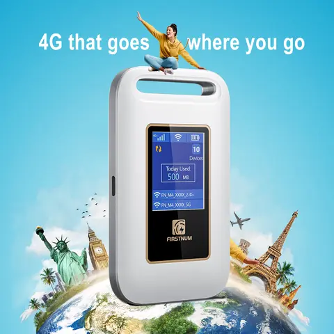 FIRSTNUM Plastic Portable Travel Internet eSIM Pocket Wi-Fi Hotspot - Auto-Switch AT&T/T-Mobile/Verizon, 150Mbps 4G LTE, FCC Certified, Built-in Global Data Solution, Backup Internet for Emergencies, for Business Trips & Remote Work, Camping