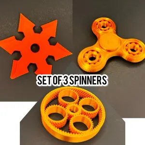 Set of 3 Spinners - Orange Fidget Toys for Stress Relief and Focus - Durable and Fun - Perfect for Kids and Adults