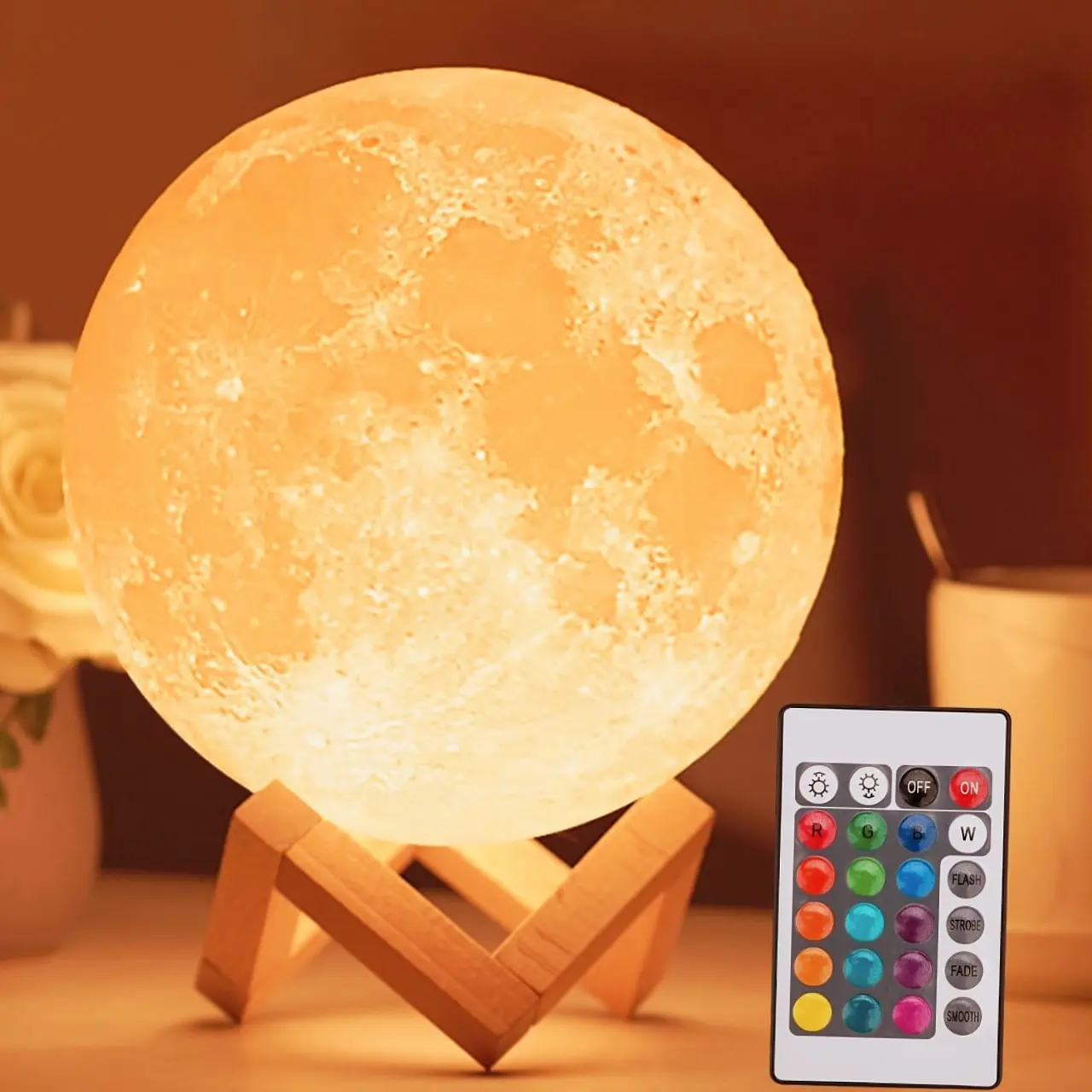 16-Color LED Moon Decoration Lamp with Stand, Remote Control, Dock, Ambient Decor Lighting, Bedroom LED Lights, Minimalist Home Improvement Lighting Accessory
