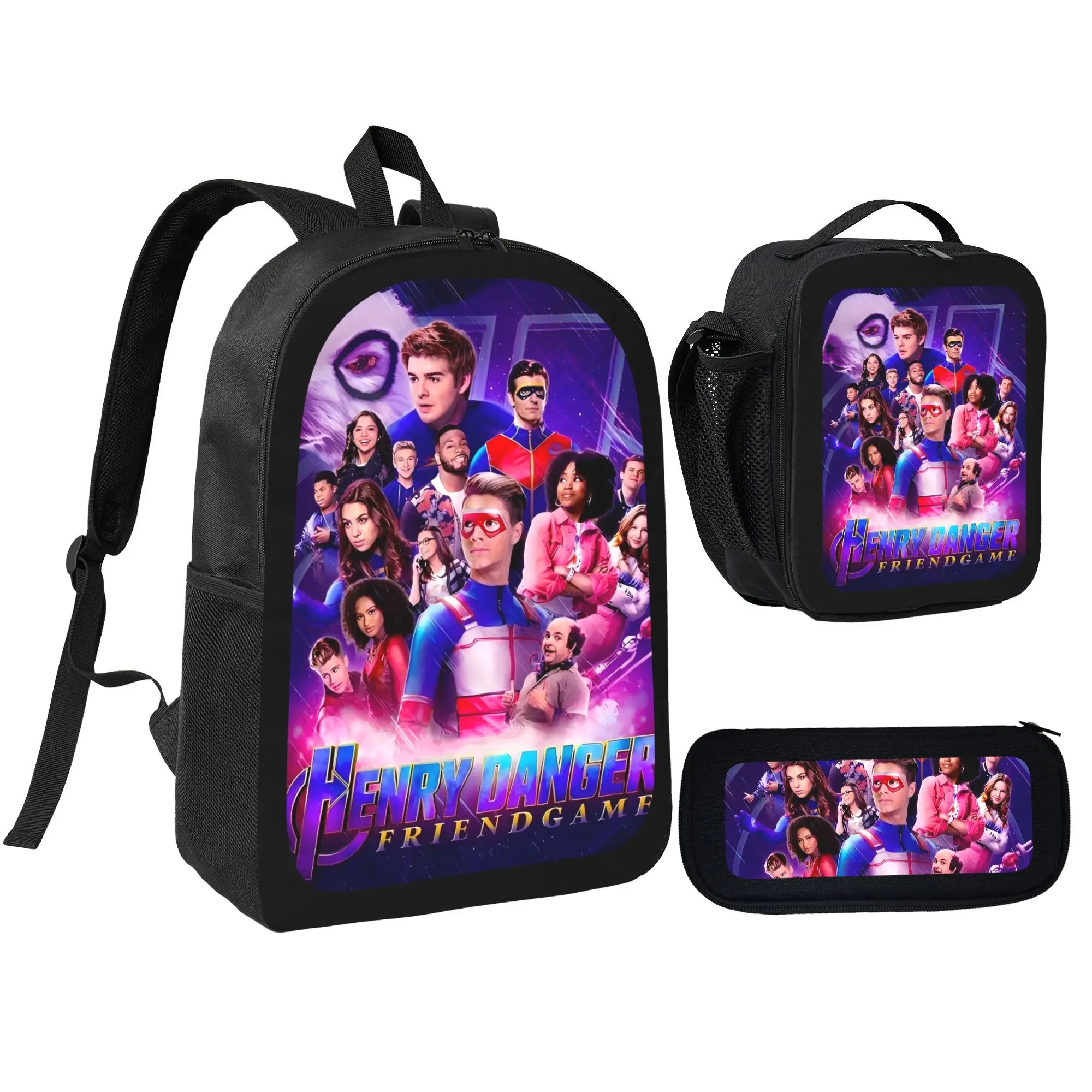 Henry Danger Themed School Set - Backpack, Insulated Lunch Bag & Pencil Case Combo, Bold Heroic Design for Kids, Ideal for Back to School & Daily Use