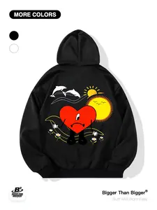 Bowl Games Halftime Show - Bunny Fan Apparel: Couple Outfits, Heart Print, Loose-fitting Hooded Sweatshirts, Casual and Breathable, Perfect for Outdoor Activities and Sports, Unisex, Trendy Sweatshirts