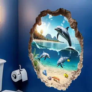 Dolphin Ocean Wall Sticker Bathroom Living Room Wall Decor Adds Fresh Healing Home Atmosphere, Easy-To-Apply Design