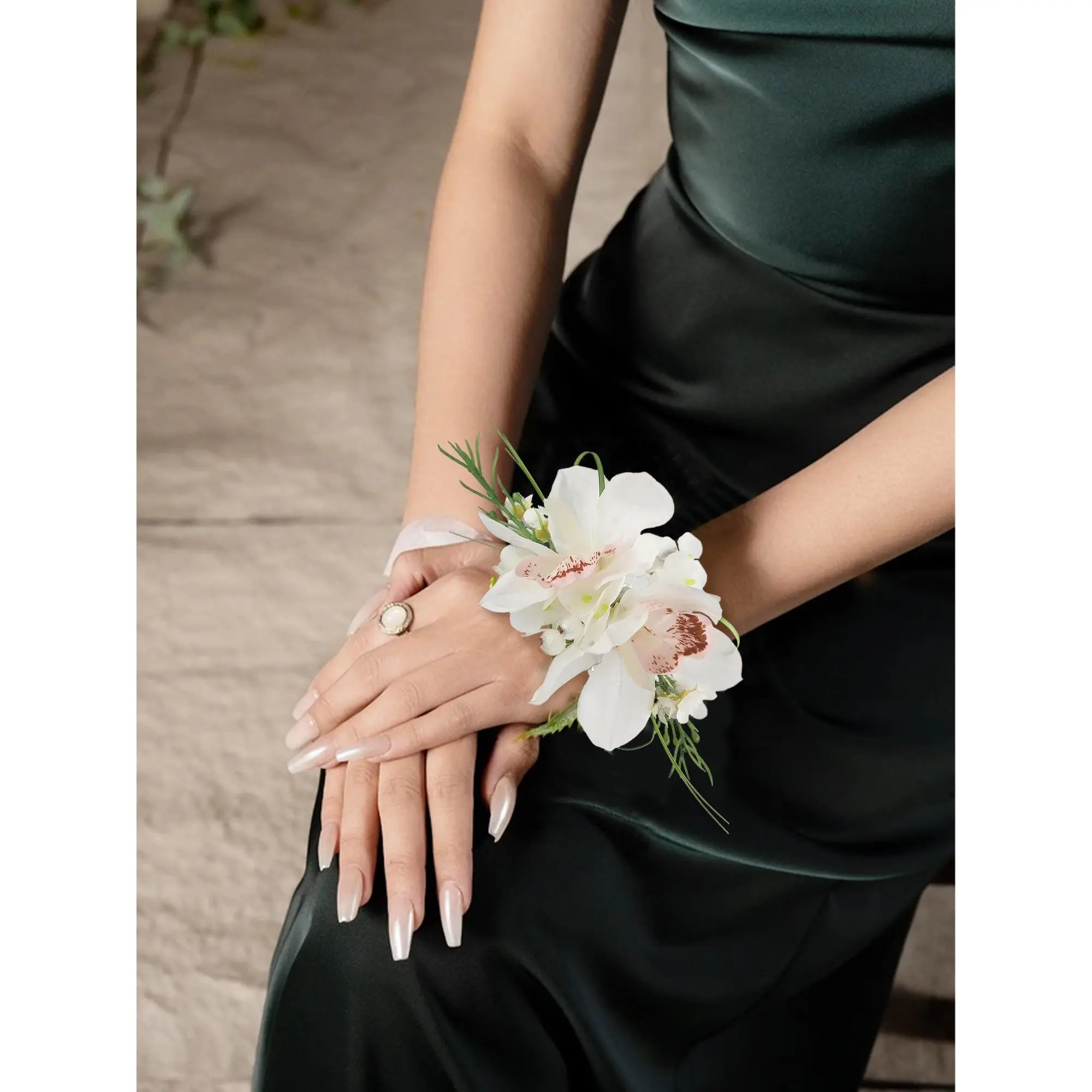 Rinlong Silk Orchid Bloom Wrist Corsage - Foam Flowers, Elegant Stretch-Fit Floral Accessory for Wedding Party Decor