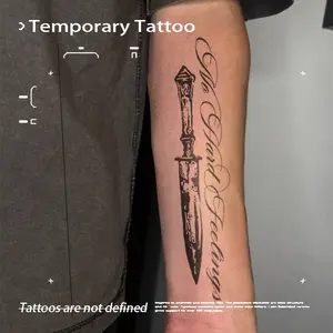 Vintage Dagger Cursive Herbal Juice Temporary Tattoo Sticker Waterproof Long Lasting Non-reflective American Retro Fake Realistic Tattoo Ins Niche Premium Style Arm Tattoo Sticker