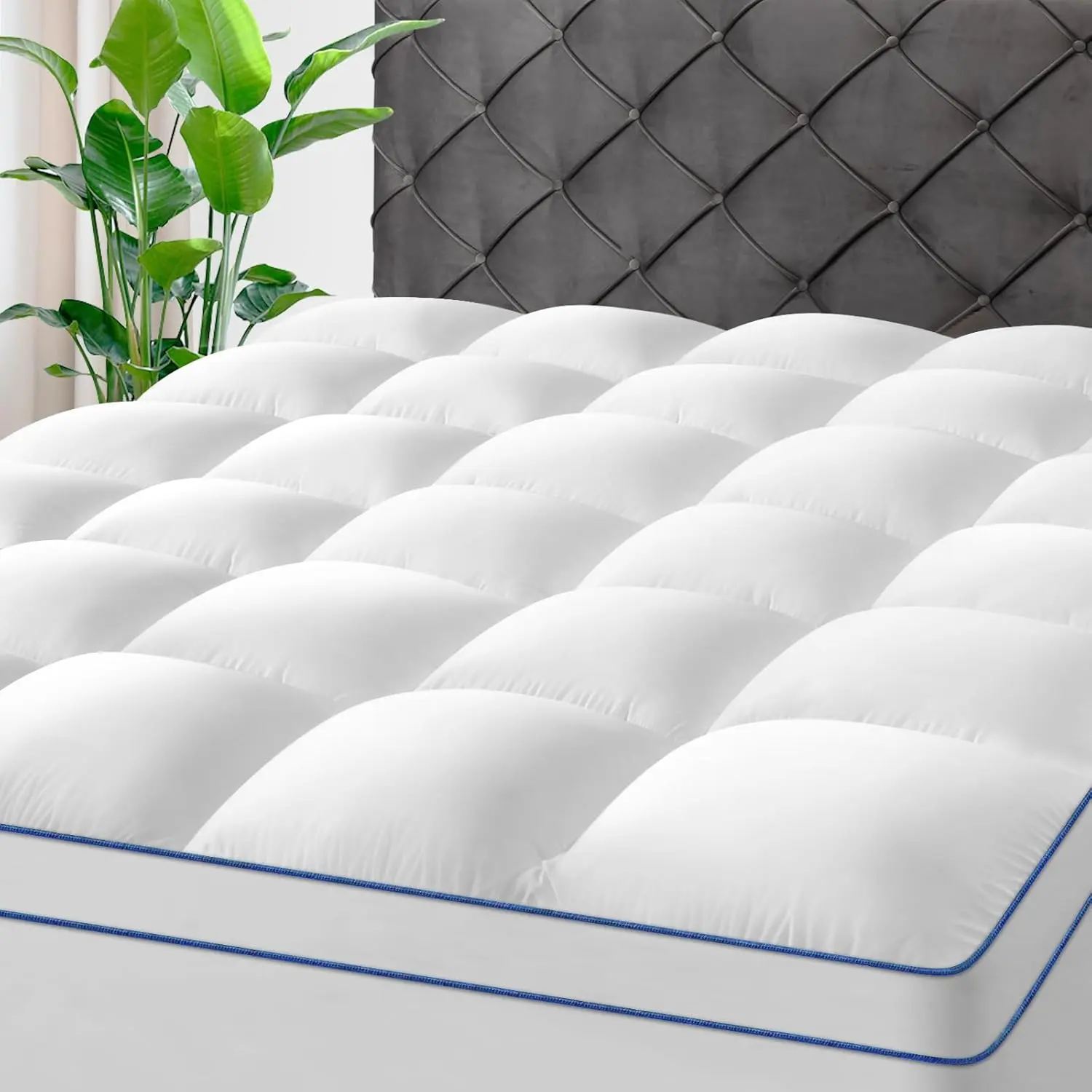 Plush Pillow Top Mattress Topper, Breathable Mattress Pad with 3D+7D Fill, Deep Pocket Fits 8-23"