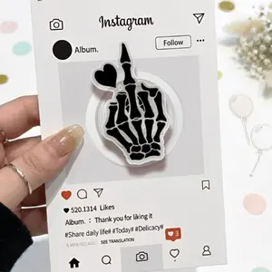 Skeleton Middle Finger Heart Phone Grip, Gothic Aesthetic Grip, Black White Skull Hand Grip, MagSafe Compatible Phone Holder, Emo Punk Accessory