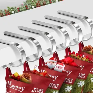 Loncaster Christmas Stocking Holders for Mantle Set of 6, Non-Slip Adjustable Stocking Holders, Stocking Hanger for Christmas Party Decorations(Silver)