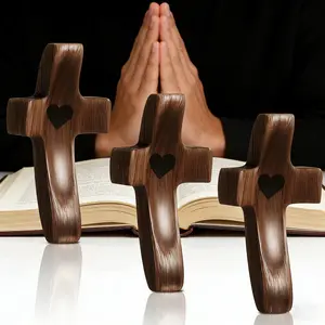 Pocket Prayer Cross for Anxiety - Wooden Fidget Cross, Inspirational Christian Gifts for Encouragement & Comfort (Set of 3)