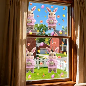 A set (20*30cm*4pcs) of Easter bunny, Easter egg and flower flat static stickers, window stickers for holiday window displays and home background decoration, D13512*4