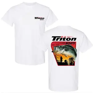 Triton Boats Vintage Streetwear Fishing T-Shirt, Bass Fish Sunset Graphic Pullover, Soft Cotton Blend Outdoor T-Shirt for Men & Women, Fishing Enthusiast Gift