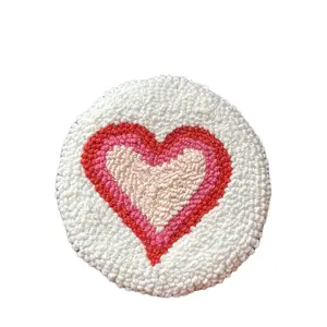 Punch Needle Heart Design Coaster - Heart Shape, Pink & Beige, Perfect for Tableware