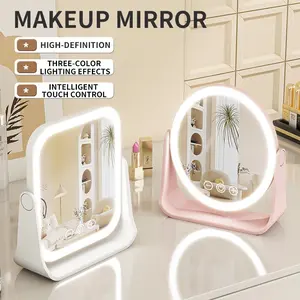 Portable LED Makeup Mirror, Tri-fold Foldable Rechargeable Mirror with 5x Magnification, Touch-sensitive Mirror Surface for Travel and Bedroom Use, Featuring Illuminated Mirror, Rechargeable 360-degree Rotating Mirror, LED Cosmetic Mirror