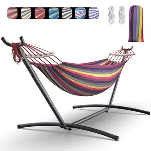 Double Hammock with Heavy-Duty Steel Stand,Portable,Easy Assembly,600lbs Weight Capacity,Suit for Indoor,Yard,Camping,or Outdoor
