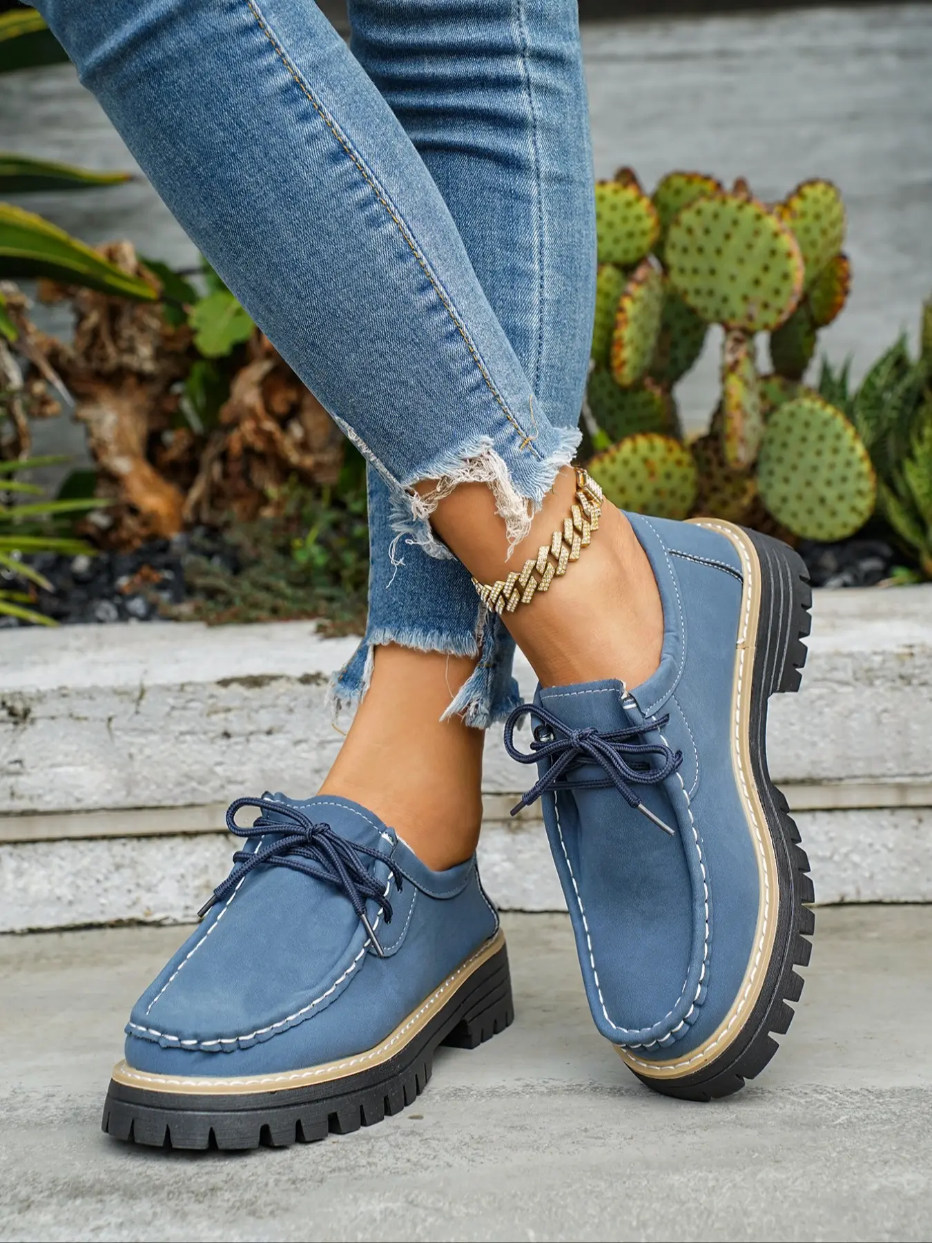 Women's Loafers, Lace-Up Flat Shoes, Vintage Office Casual Shoes, PU Leather Thick Sole, Above Ankle Below Knee, All Seasons, Flats Shoes Women