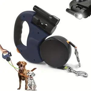 doubleretractable  leashDog automatic double leash tractor, double retractable dog leash, one-to-two dog tractor, anti-knot leash with garbage bag storage and night light, suitable for two dogs and multiple dogs