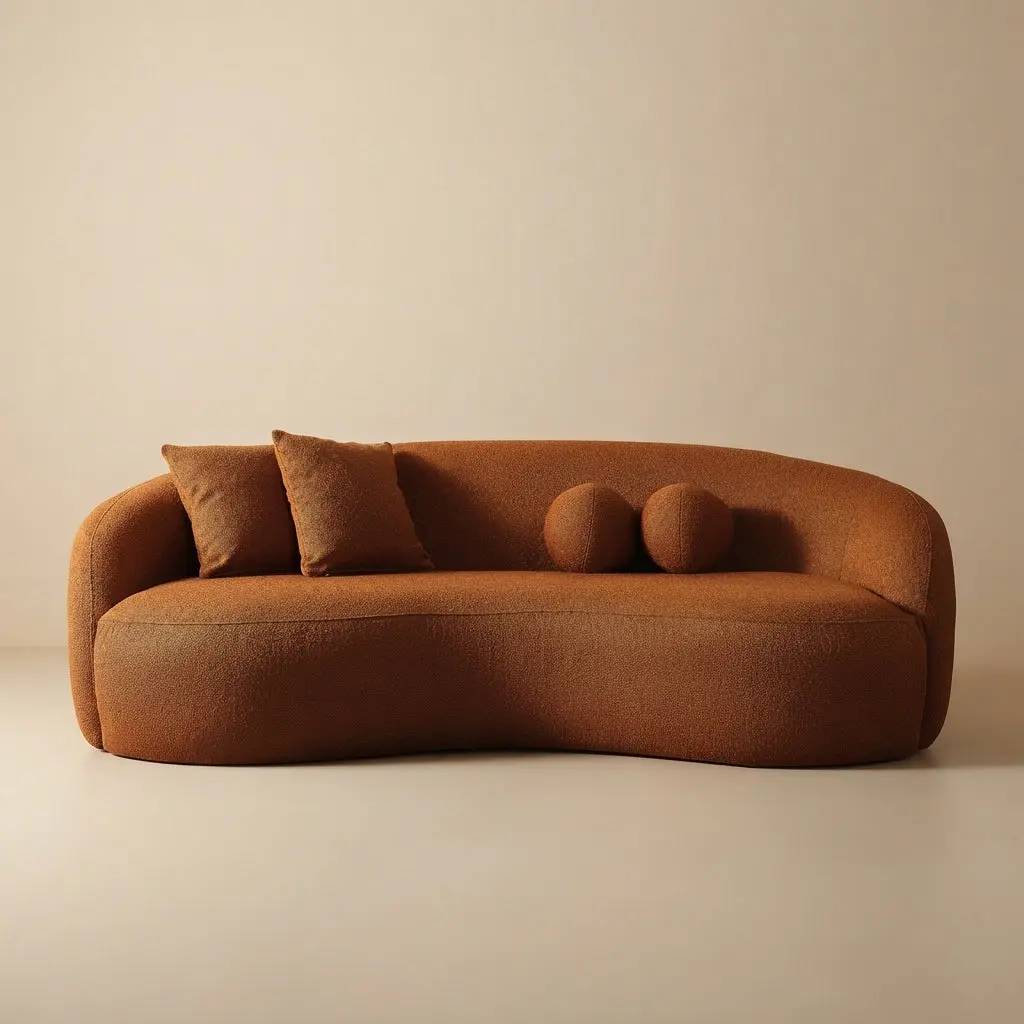 Blair Orange Boucle Japandi Sofa Blair Orange Boucle Japandi Sofa