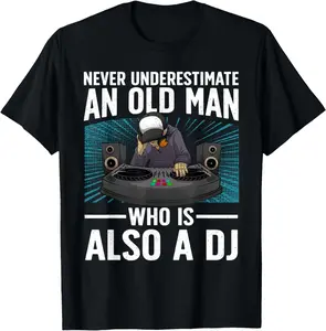 100% Cotton Cool DJ Art For Grandpa Dad DJ Turntable Music Disc Jockey T-Shirt