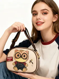 Fashion Cartoon Crossbody Bag Cute Bear Smiley Face Bag Casual Single Shoulder Multi-Layer Small Bag, Stylish and Practical for All Seasons