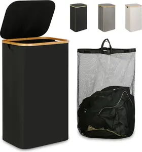 Laundry Hamper with Lid, 110L Large Laundry Hamper with Handle and Lid, Collapsible Clothes Basket Organizer with Removable Inner Bag for Clothes Toys Towels - Black