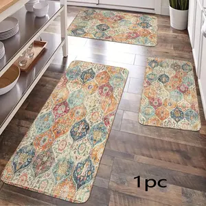 JIT 1/2/3 pcs of flannel vintage-style flower multi-scene carpet. Carpet decoration gift. Kitchen carpet set. Flannel bedside set floor mat. Anti-slip washable bedside soft carpet. Suitable for kitchen, laundry room, corridor floors. Running pad carpet.