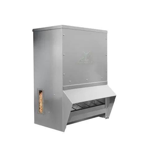 Galvanized Chicken Trough Feeder, Weatherproof Poultry Food Dispenser with Lid - 50lb