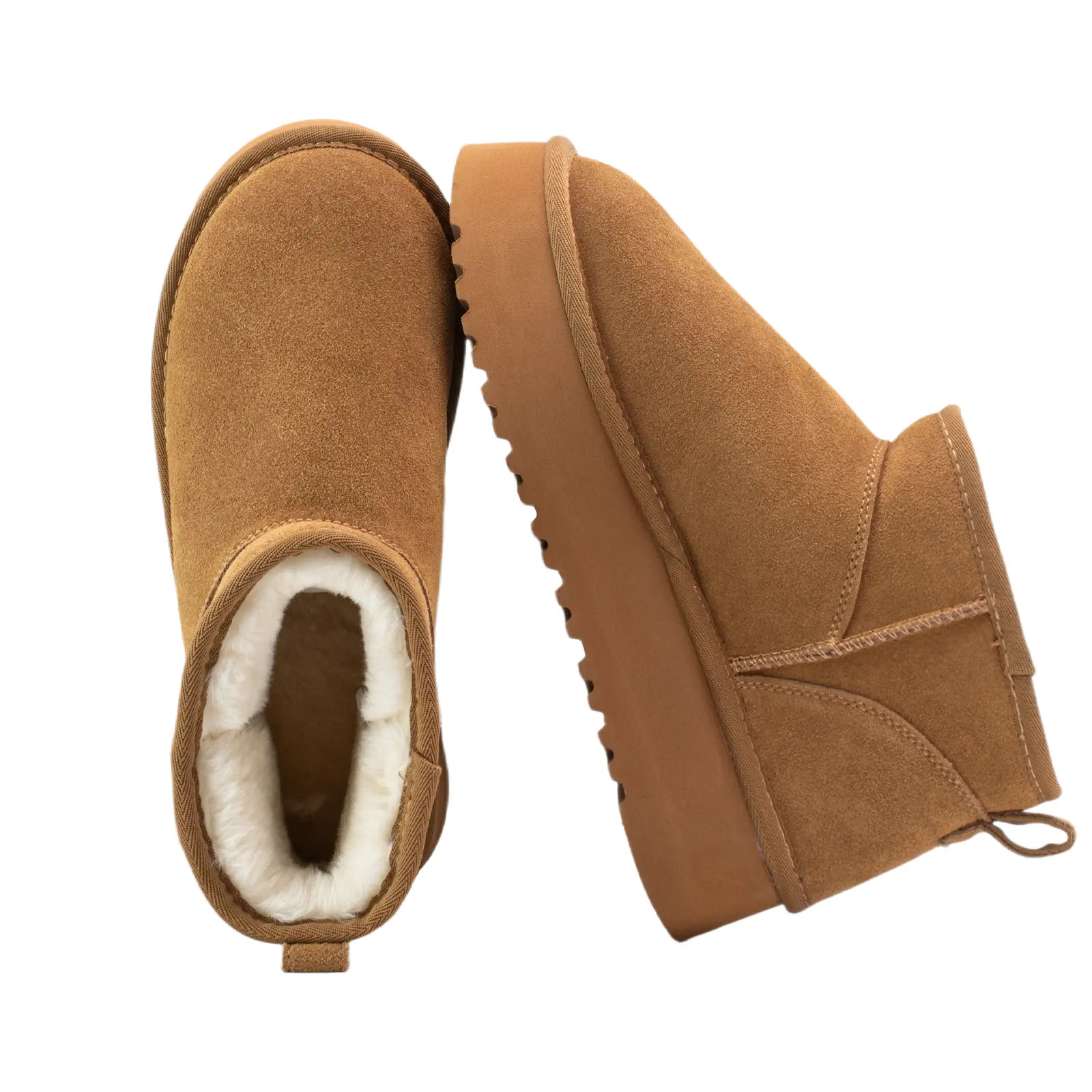 XUNBAI Women's Genuine Suede Leather Platform Slip-On Ankle Boots - Fuzzy Faux Fur Lining, Water-Splashproof, Warm Memory Foam, Indoor/Outdoor Winter Fall Casual Booties, Unique Holiday Gift