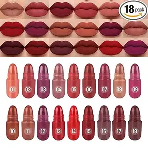 Capsule Pills Lipstick Mini Lip-Stick Set, Long Lasting Mini Matte Lipstick Lip Stain Lip Tint - Labiales Mate 24 Horas Originales, Cute Dark Red Matte Lipsticks Set for Women