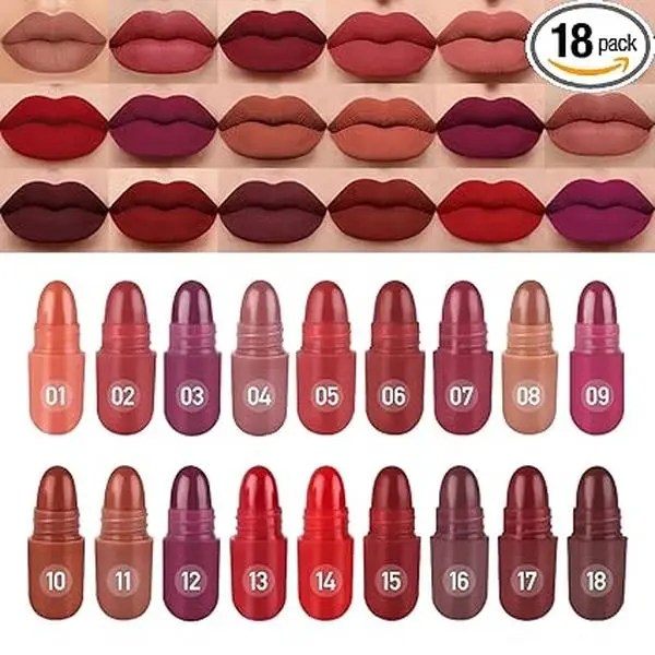 Capsule Pills Lipstick Mini Lip-Stick Set, Long Lasting Mini Matte Lipstick Lip Stain Lip Tint - Labiales Mate 24 Horas Originales, Cute Dark Red Matte Lipsticks Set for Women