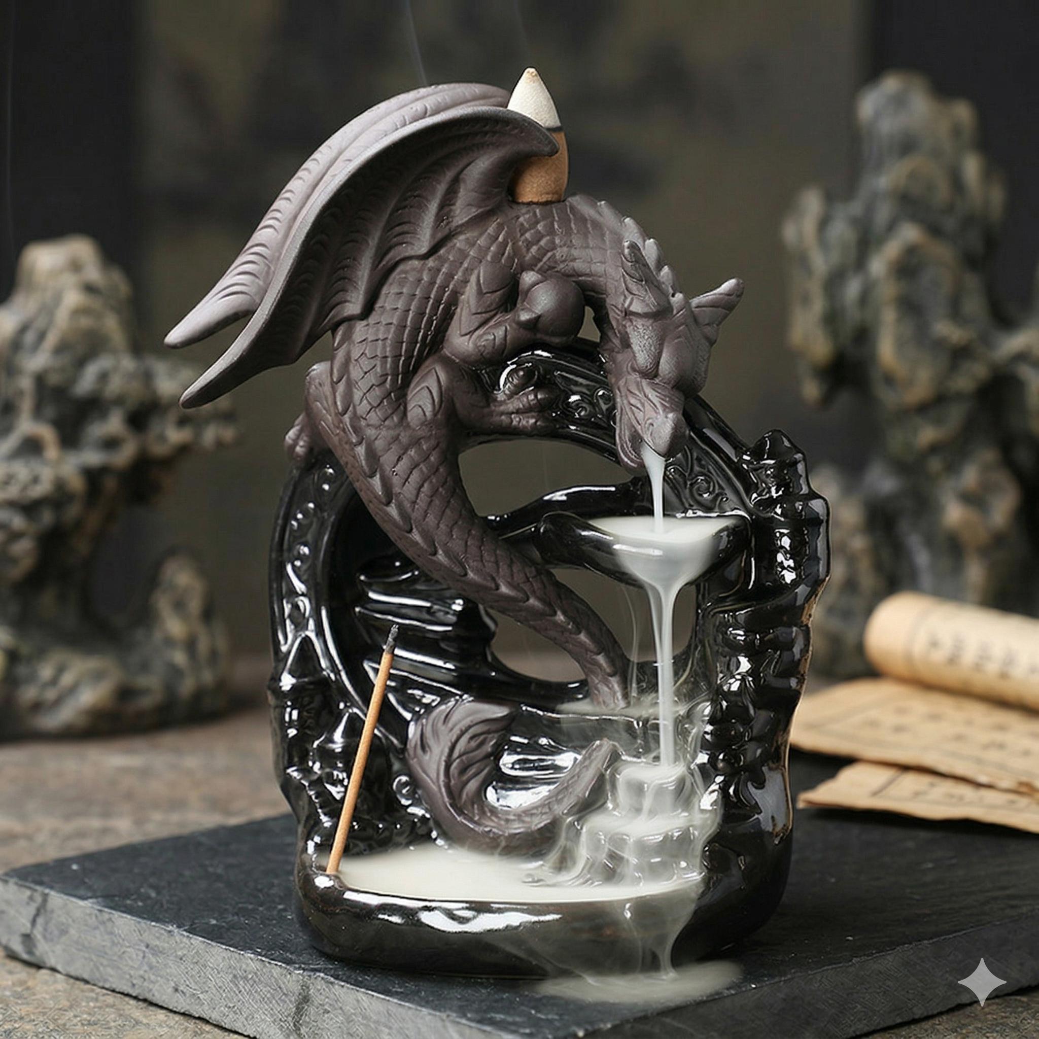 Ceramic ornaments / Dragonfly aroma diffuser with reverse-flow fragrance / Black dragonfly waterfall-style reverse-flow aroma decoration / Living room decoration / Garden decoration / Father's gift